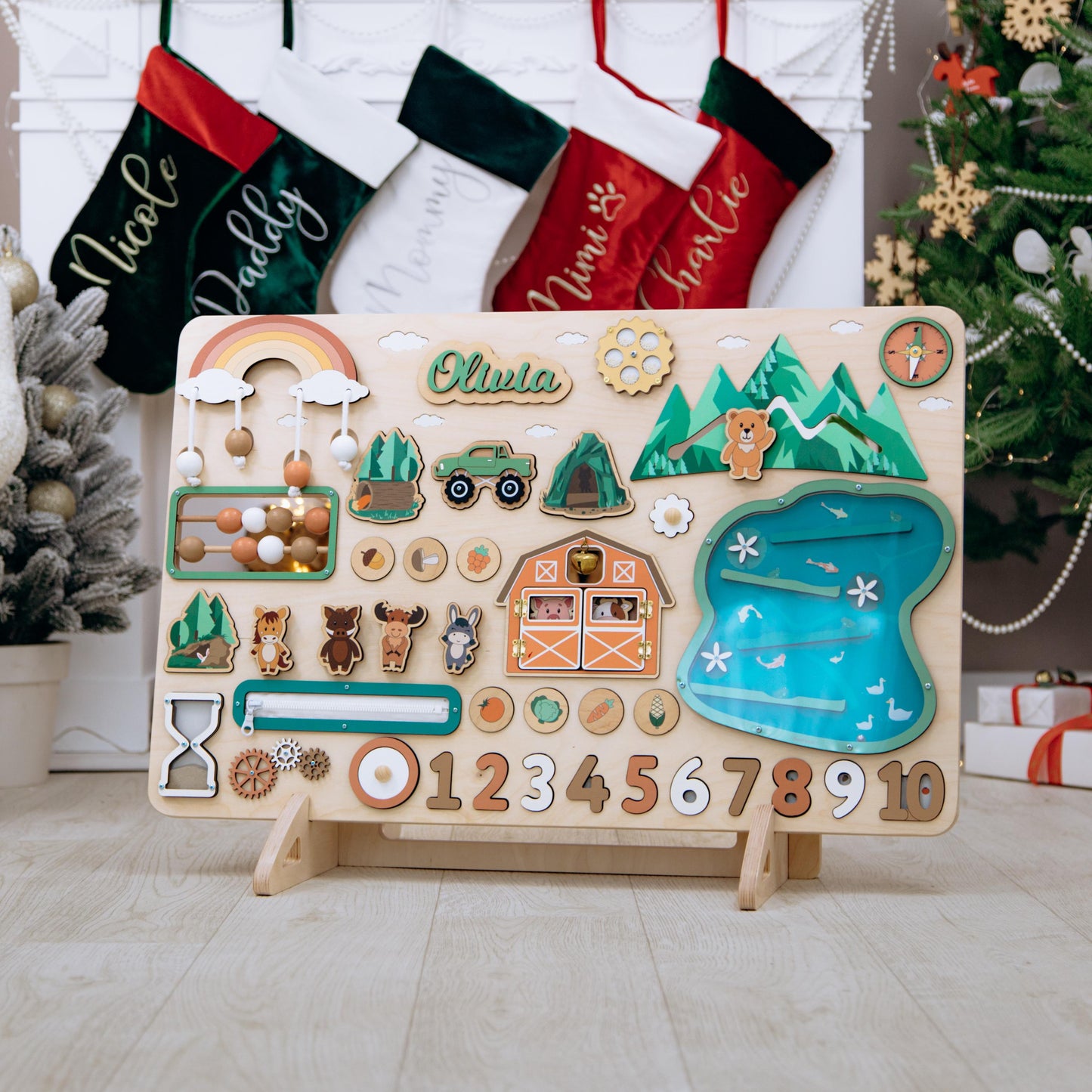 Woodland Busy Board Imaginative Play Large Montessori Board Personalized Gift For Grandson
