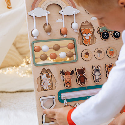 Woodland Busy Board Imaginative Play Large Montessori Board Personalized Gift For Grandson