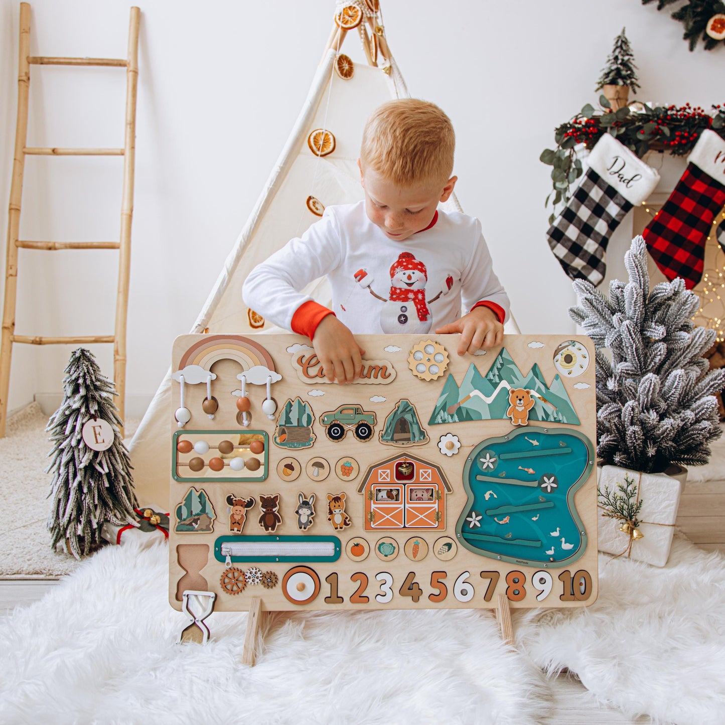 Woodland Busy Board Imaginative Play Large Montessori Board Personalized Gift For Grandson