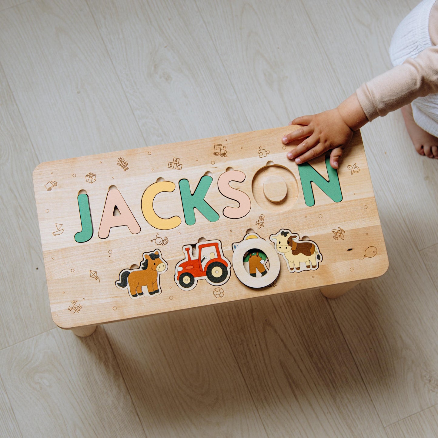 Personalized Farm Name Puzzle Step Stool Montessori Helper Kids Easter Gift