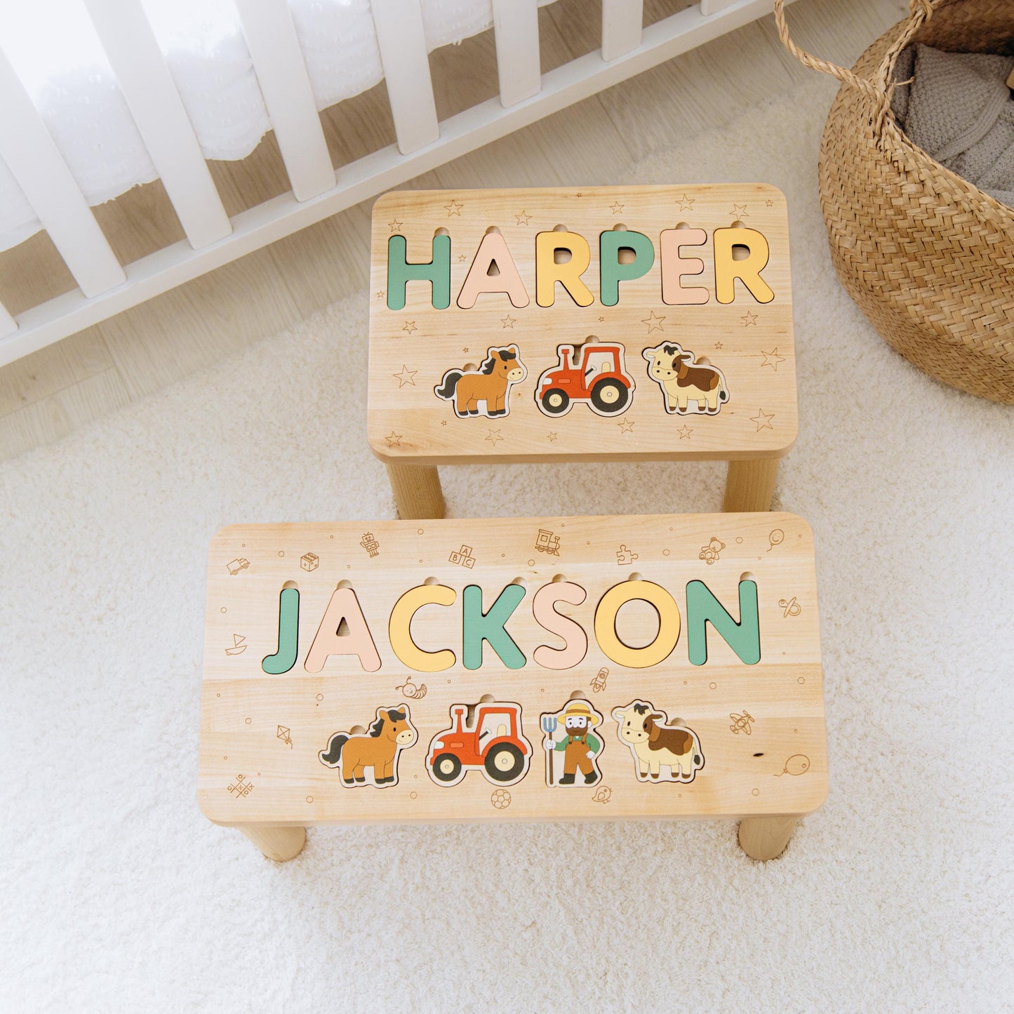Personalized Farm Name Puzzle Step Stool Montessori Helper Kids Easter Gift