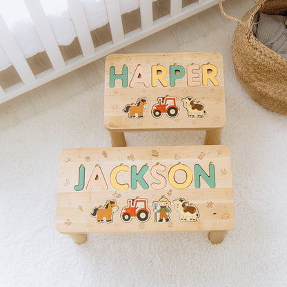 Personalized Farm Name Puzzle Step Stool Montessori Helper Kids Easter Gift