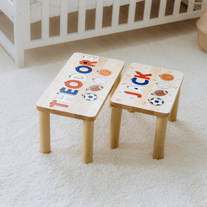 High Quality Name Puzzle Stool - Wooden Step Stool For Toddlers - Personalized Easter Gift For Grandson - Sport Nursery Decor