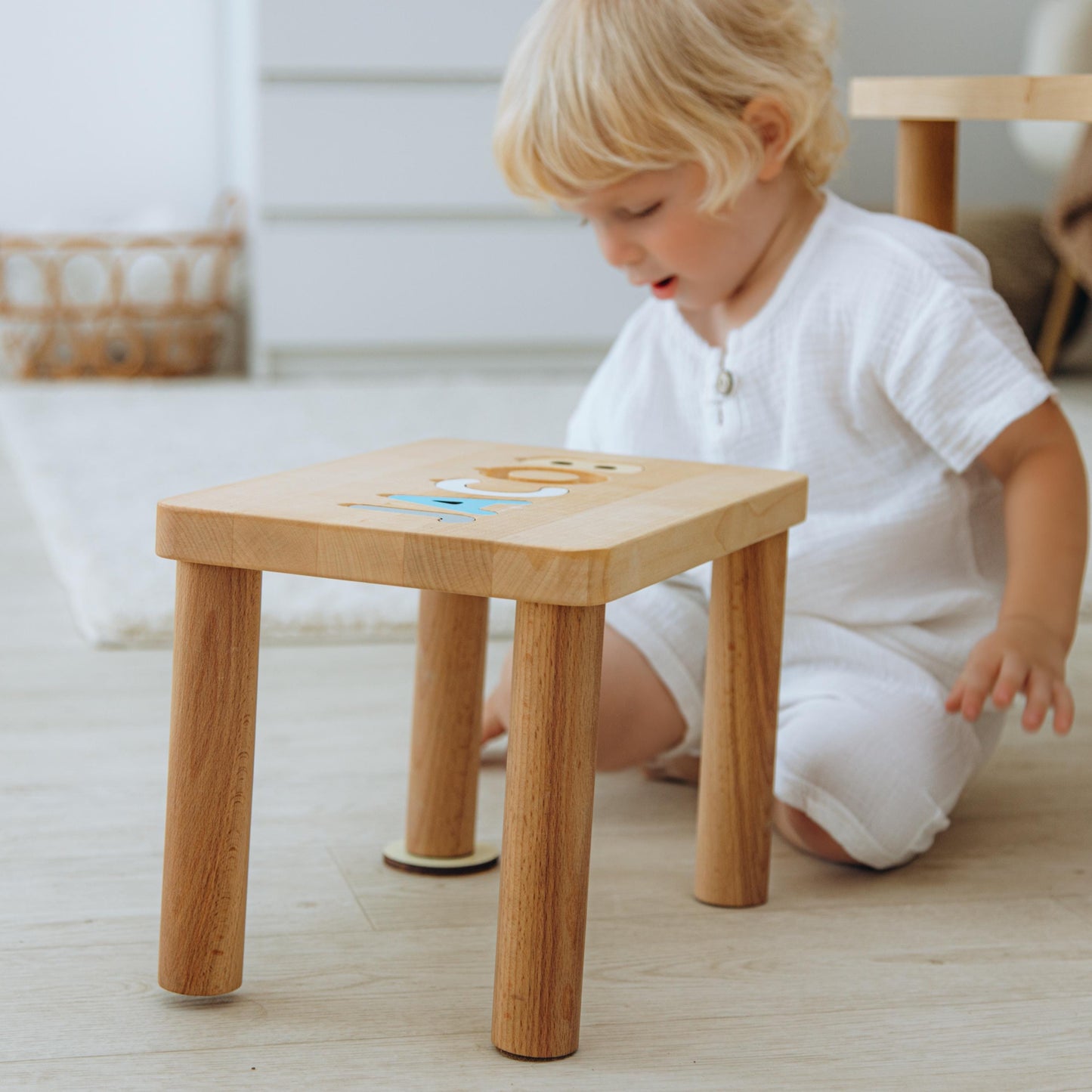 Name Puzzle Step Stool Bench Toddler Step Stool with Puzzle Baby Boy Birthday Gif Baby Shower Gift Wooden Toddler Chair Gifts For Kids