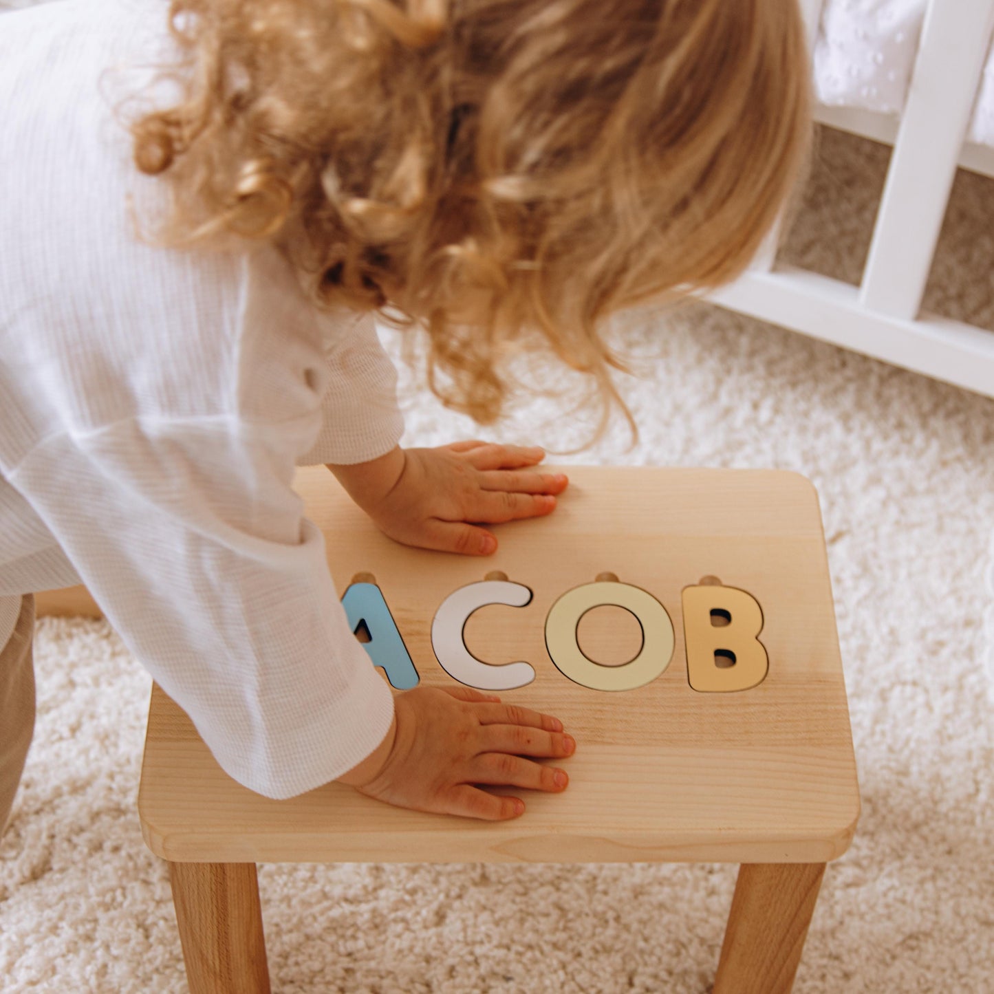 Wooden Montessori Name Puzzle Stool - Custom Birthday & Christmas Gift For Kids