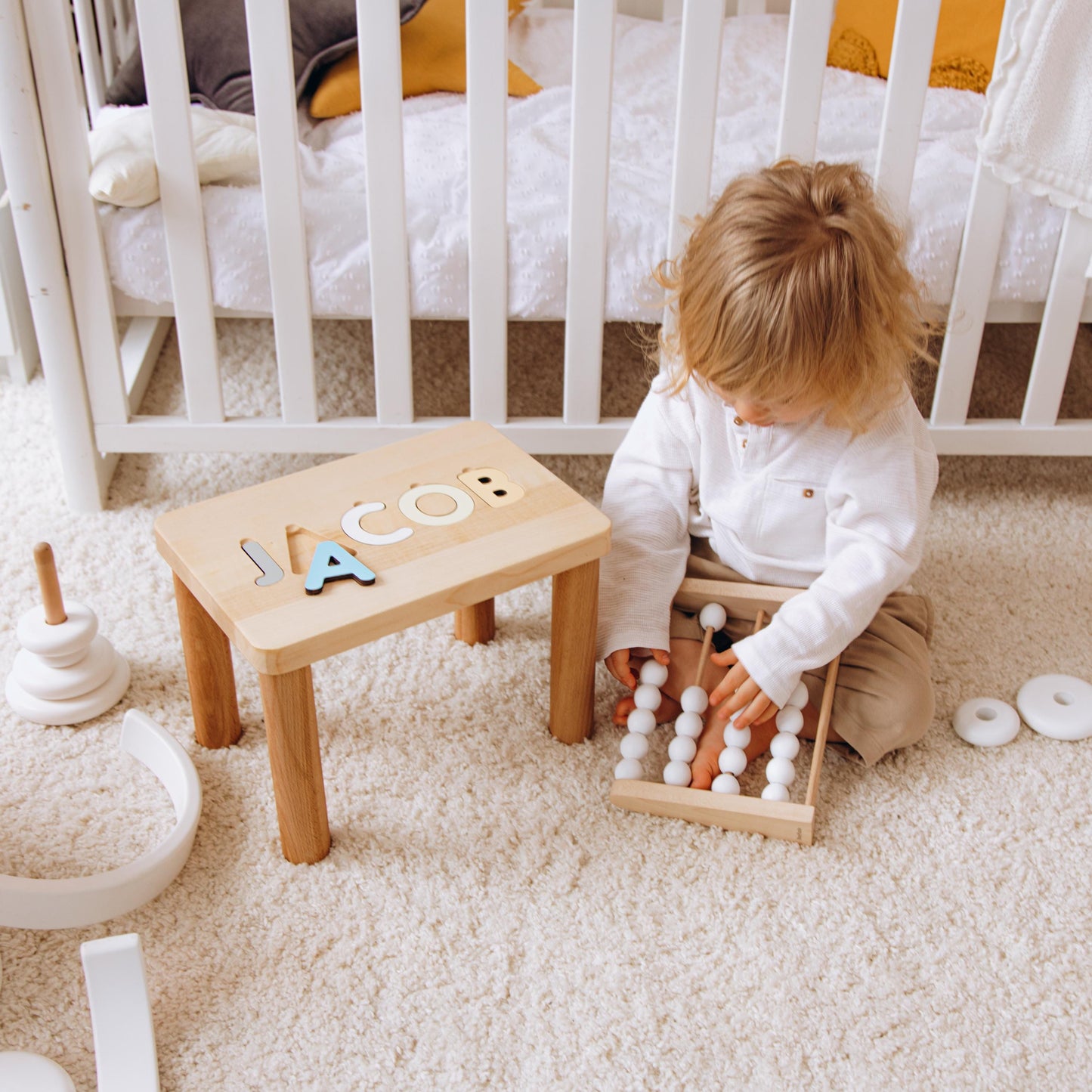 Wooden Montessori Name Puzzle Stool - Custom Birthday & Christmas Gift For Kids