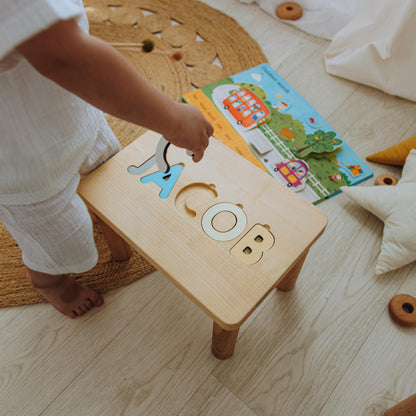 Name Puzzle Step Stool Bench Toddler Step Stool with Puzzle Baby Boy Birthday Gif Baby Shower Gift Wooden Toddler Chair Gifts For Kids