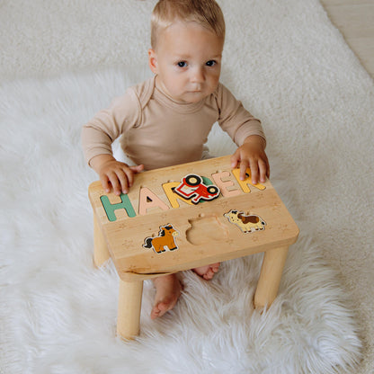Personalized Farm Name Puzzle Step Stool Montessori Helper Kids Easter Gift
