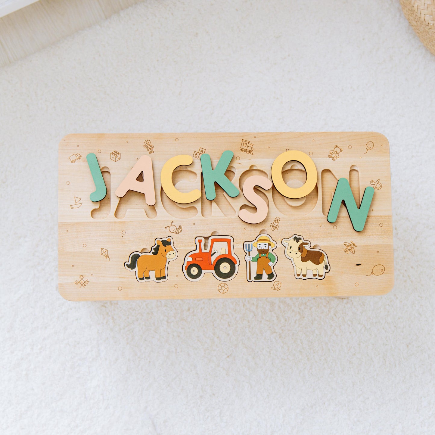 Personalized Farm Name Puzzle Step Stool Montessori Helper Kids Easter Gift