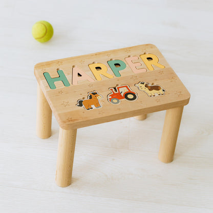Personalized Farm Name Puzzle Step Stool Montessori Helper Kids Easter Gift