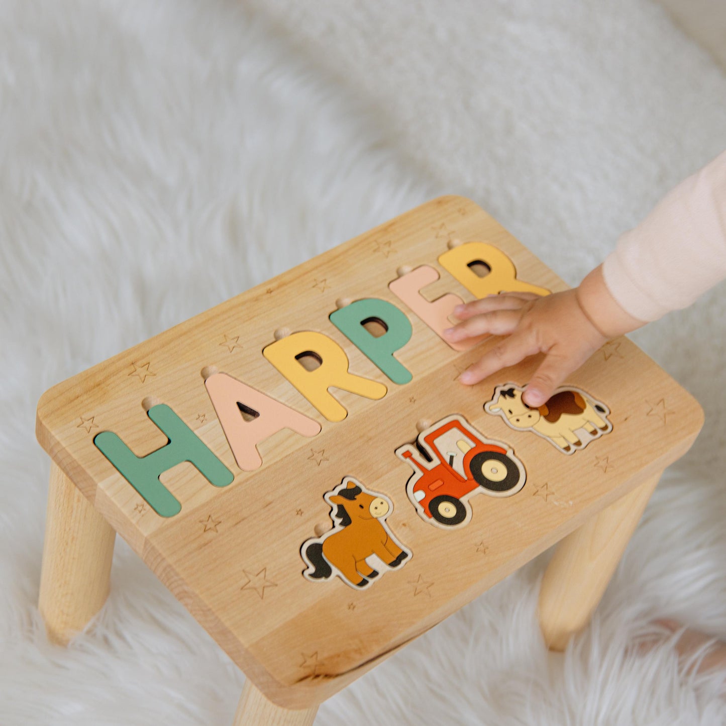 Personalized Farm Name Puzzle Step Stool Montessori Helper Kids Easter Gift