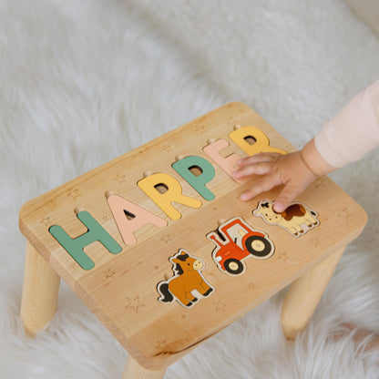 Personalized Farm Name Puzzle Step Stool Montessori Helper Kids Easter Gift