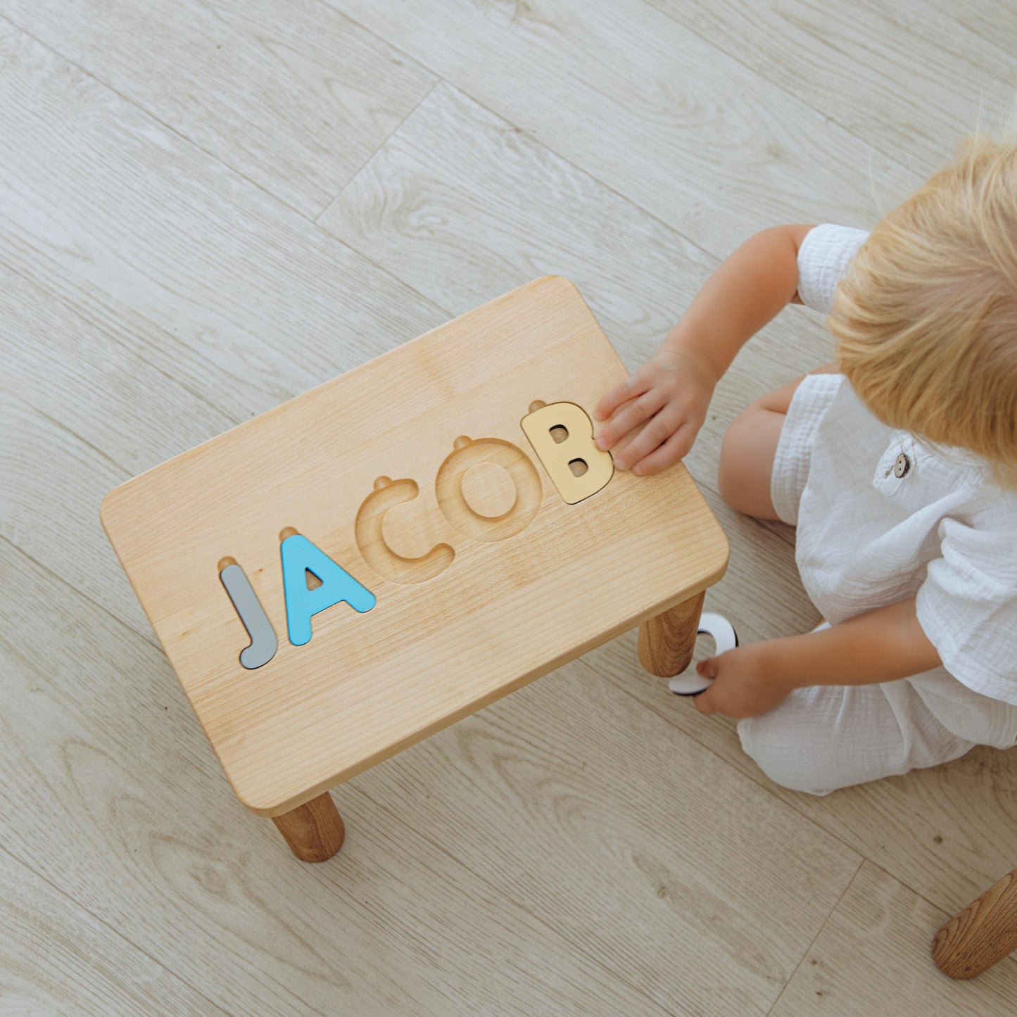 Personalized Name Puzzle Stool. Toddler Step Stool. 1 2 3 Year Old Gift. Baby Girl Birthday Gift. Wooden Toddler Chair. Baptism Girl Gift.