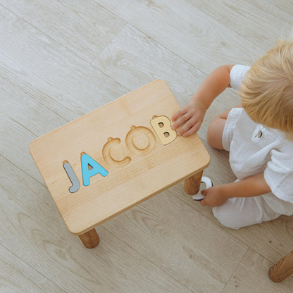Personalized Name Puzzle Stool. Toddler Step Stool. 1 2 3 Year Old Gift. Baby Girl Birthday Gift. Wooden Toddler Chair. Baptism Girl Gift.