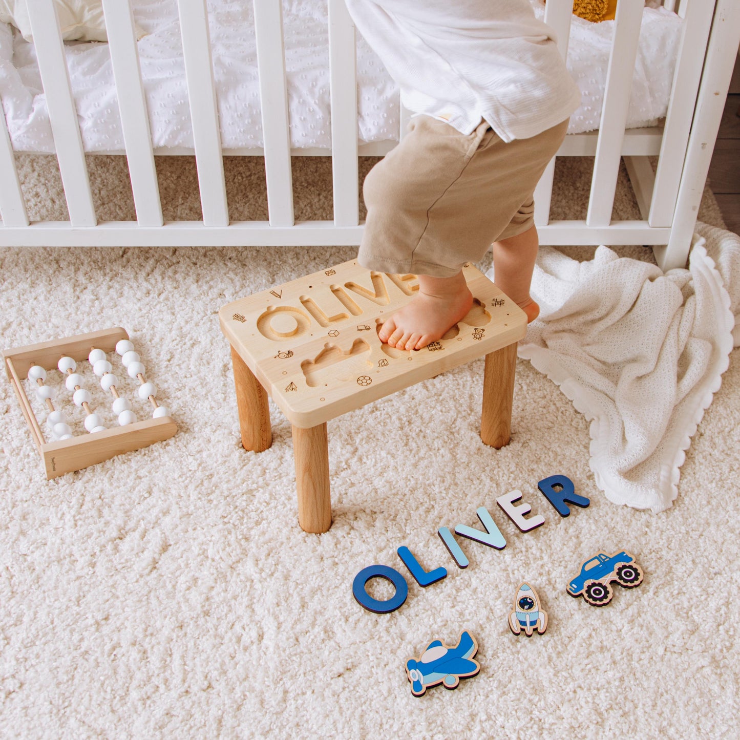 Custom Name Puzzle Step Stool Personalized Toddler Step Stool Gifts For Kids 1 2 3 Year Old First Christmas Montessori Helper for Kids