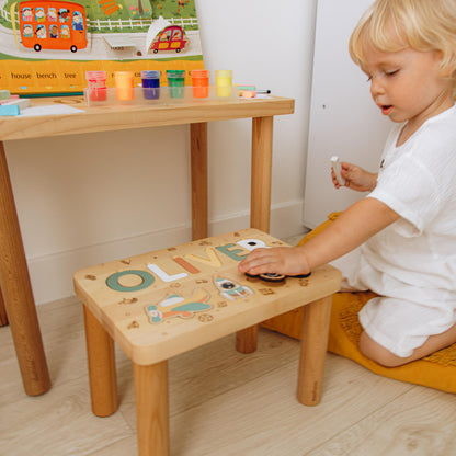 Personalized Step Stool for Girl Wooden Name Puzzle  Baby Shower Gift First Christmas Gift Unique Toddler Toy Natural Wood Name Step Stool
