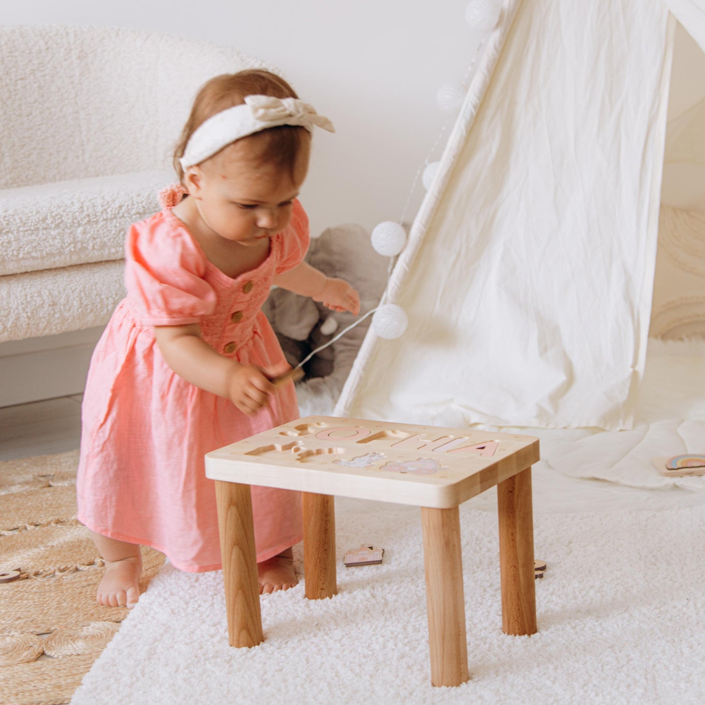 Personalized Step Stool for Girl Wooden Name Puzzle  Baby Shower Gift First Christmas Gift Unique Toddler Toy Natural Wood Name Step Stool