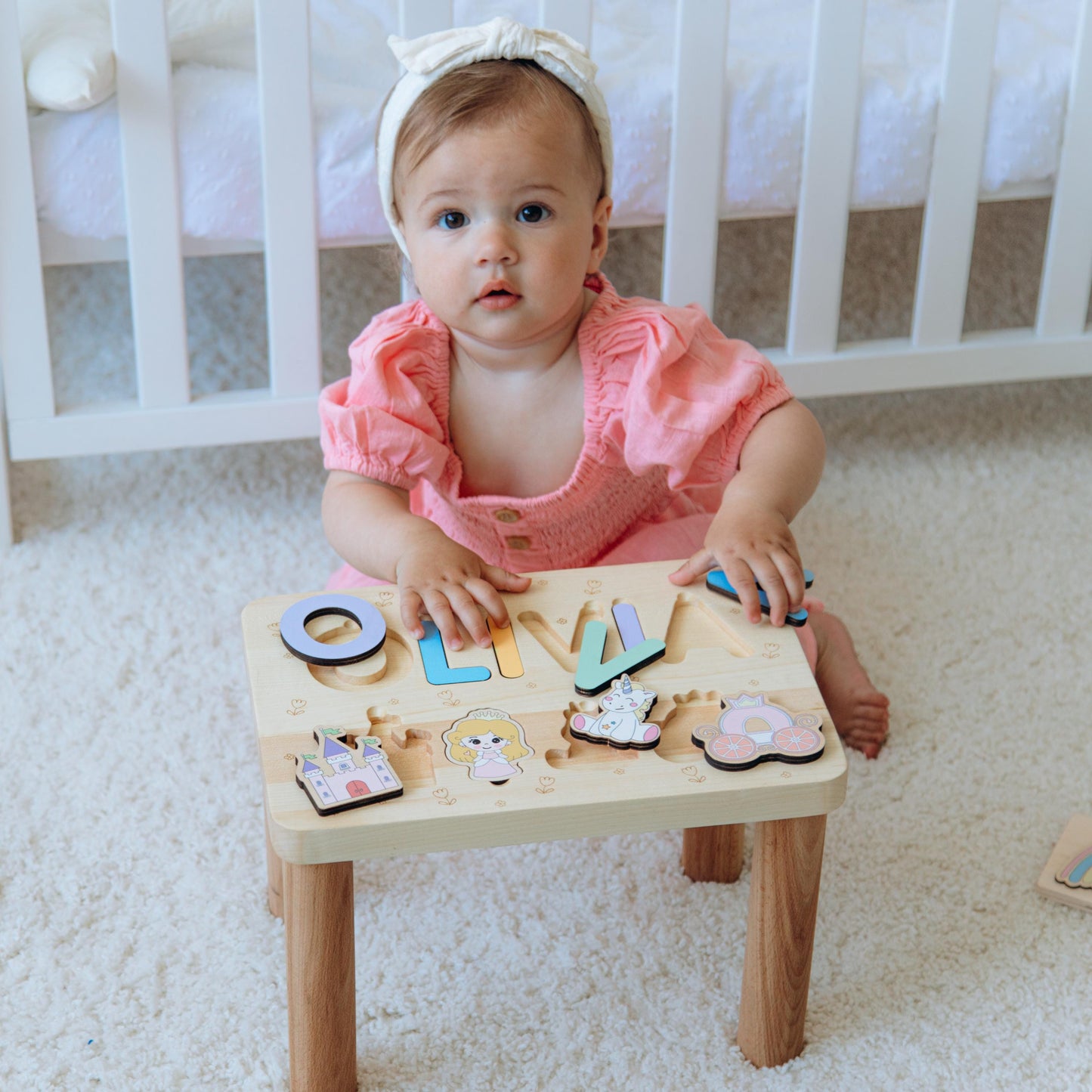 Personalized Step Stool for Girl Wooden Name Puzzle  Baby Shower Gift First Christmas Gift Unique Toddler Toy Natural Wood Name Step Stool