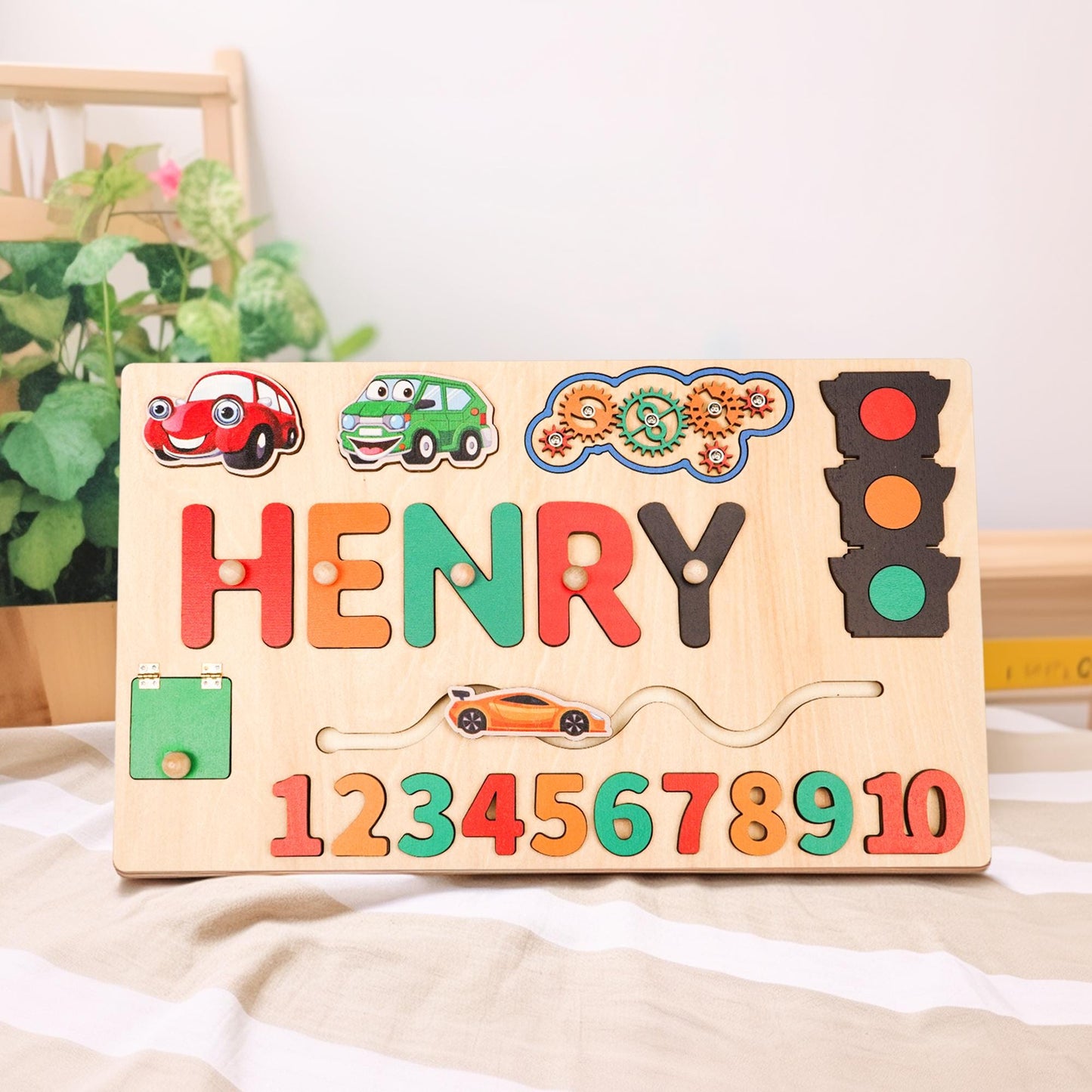 Custom Baby Name Puzzle, Personalized Kids Busy Board, Early Learning Puzzle, 1st Birthday Gift for Child, Birthday Gift, Wooden Baby Puzzle
