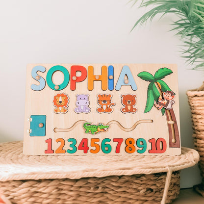 Baby Boy Name Puzzle, Personalized Kids Busy Board, Early Learning Puzzle, Child Birthday Gift , Wooden Baby Car Toy, Kids Christmas Gift