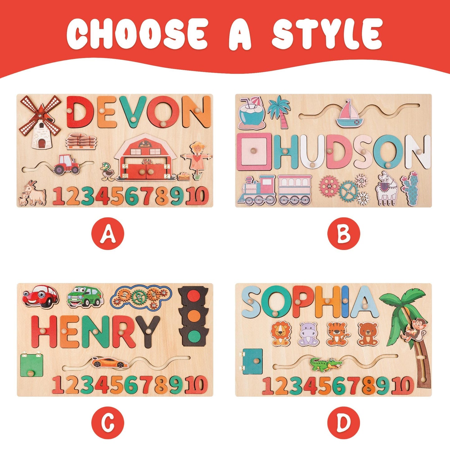 Baby Boy Name Puzzle, Personalized Kids Busy Board, Early Learning Puzzle, Child Birthday Gift , Wooden Baby Car Toy, Kids Christmas Gift