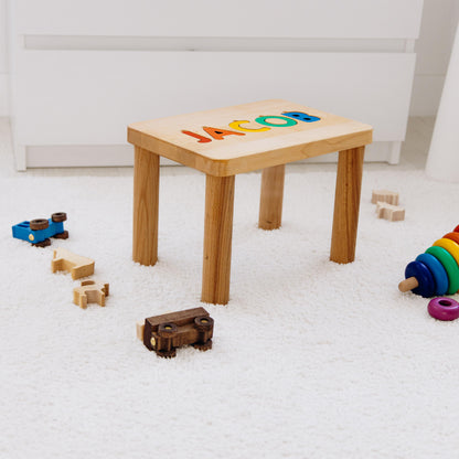 Name Puzzle Step Stool Bench Toddler Step Stool with Puzzle Baby Boy Birthday Gif Baby Shower Gift Wooden Toddler Chair Gifts For Kids