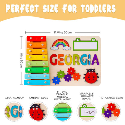 Personalized Baby Name Puzzle, Custom Kids Early Learning Busy Board, Wood Baby Puzzle Toy, 1st Birthday Gift for Kids, Baby Christmas Gift