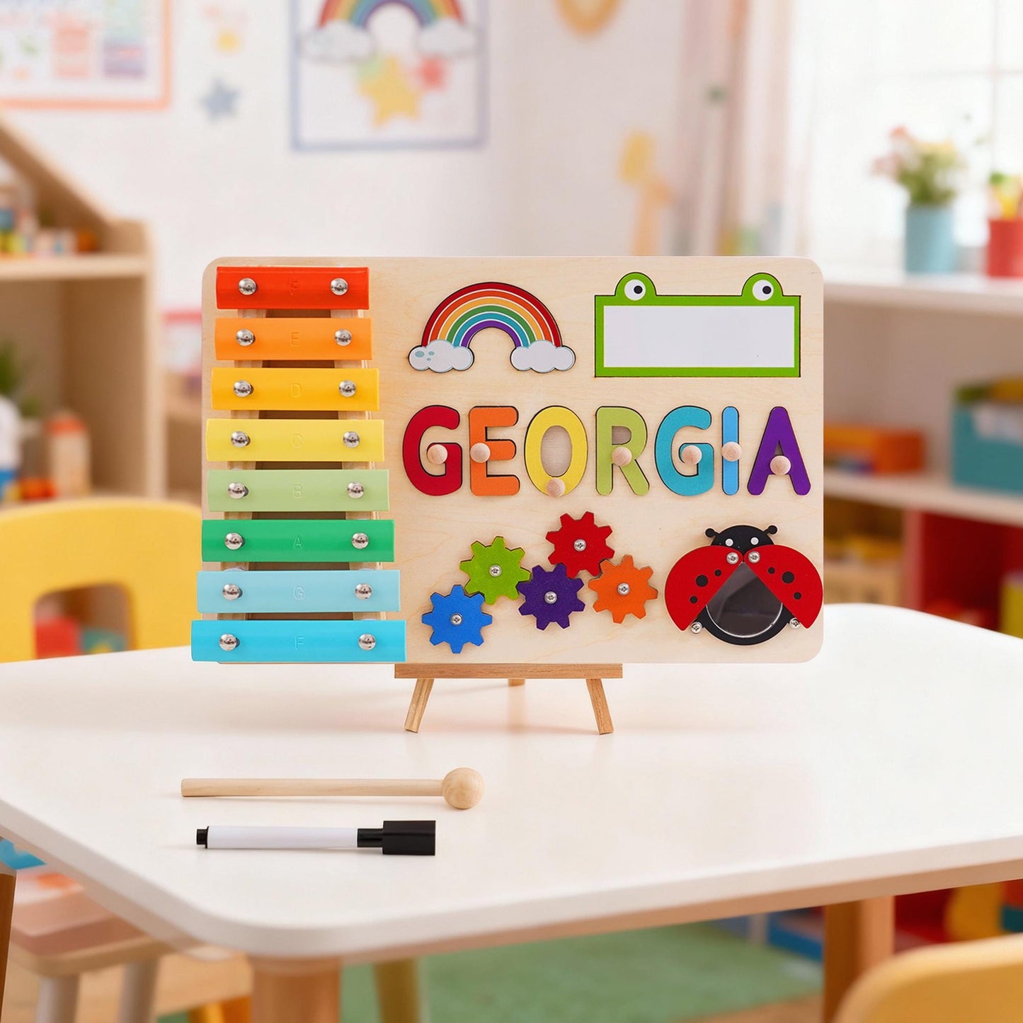 Personalized Baby Name Puzzle, Custom Kids Early Learning Busy Board, Wood Baby Puzzle Toy, 1st Birthday Gift for Kids, Baby Christmas Gift
