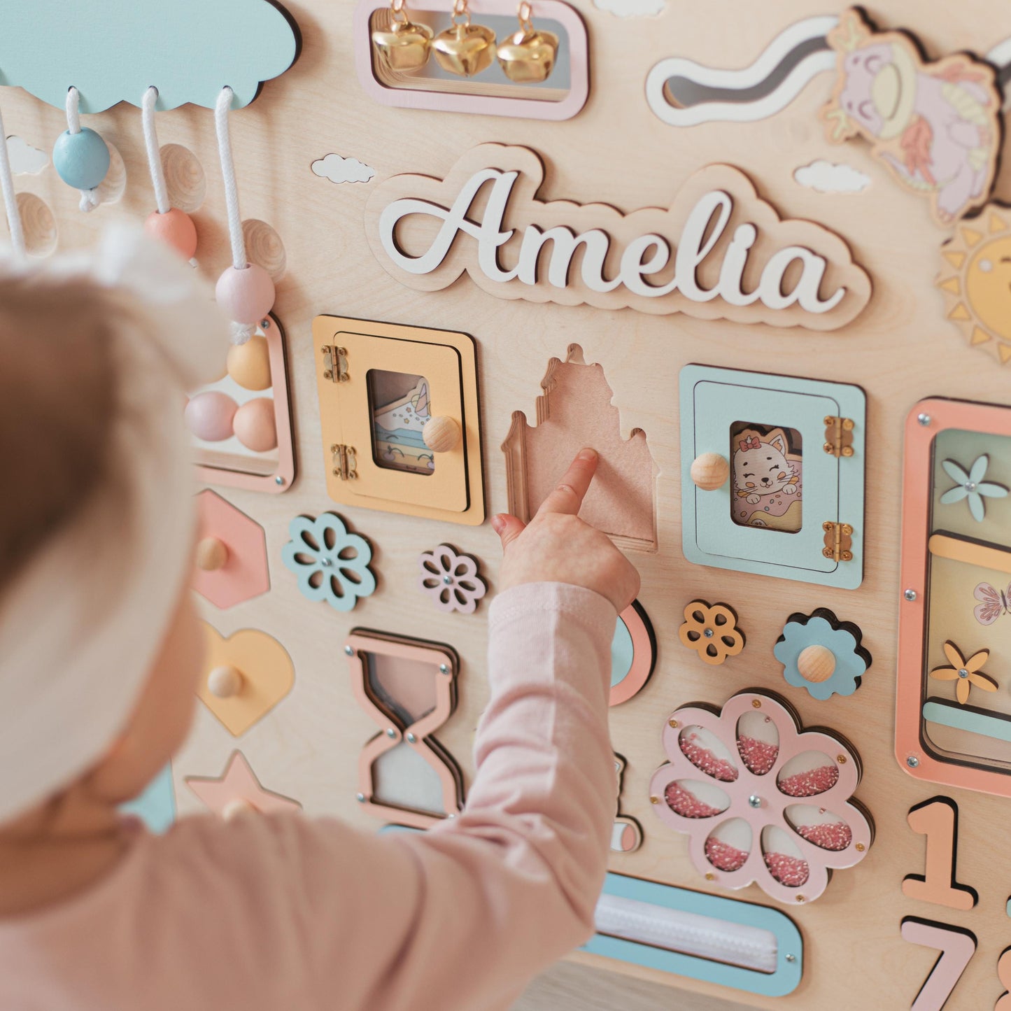Wood Large Interactive Busy Board Personalized - 1st Birthday & First Christmas Gift For Son, Grandson, Godson, Nephew