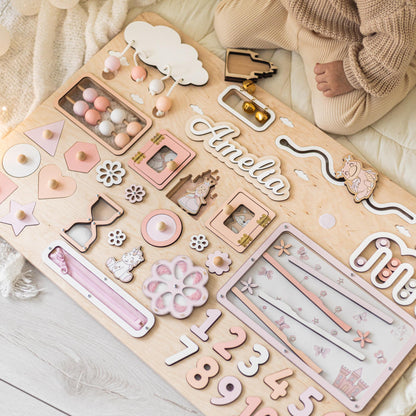 Large Ocean Busy Board With Child's Name. Montessori Educational Board For Toddlers.