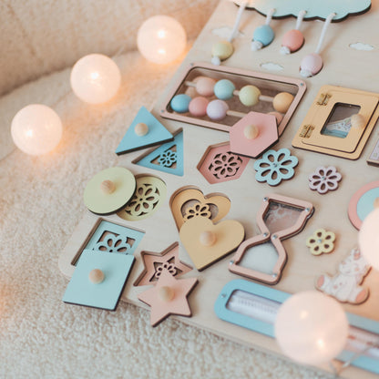 Personalized Activity Busy Board – Wooden Montessori Toy Gift for Kids Easter