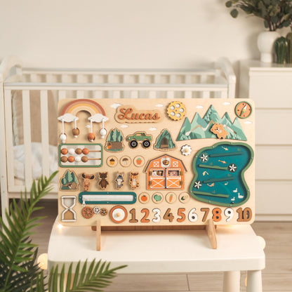 Woodland Busy Board Imaginative Play Large Montessori Board Personalized Gift For Grandson