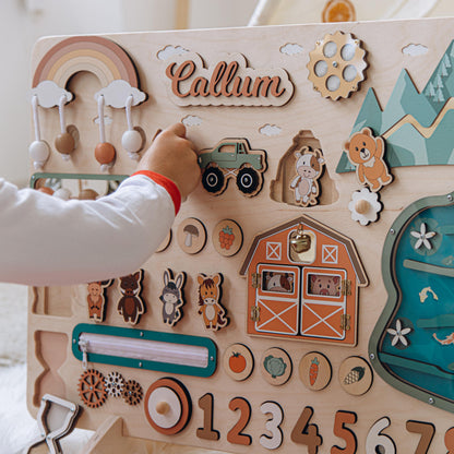 Woodland Busy Board Imaginative Play Large Montessori Board Personalized Gift For Grandson