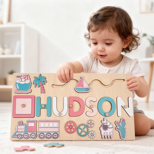 Custom Baby Name Puzzle, Personalized Kids Busy Board, Early Learning Puzzle, 1st Birthday Gift for Child, Birthday Gift, Wooden Baby Puzzle