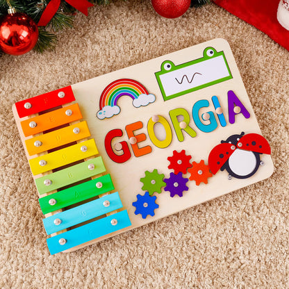 Personalized Baby Name Puzzle, Custom Kids Early Learning Busy Board, Wood Baby Puzzle Toy, 1st Birthday Gift for Kids, Baby Christmas Gift