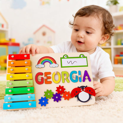 Personalized Baby Name Puzzle, Custom Kids Early Learning Busy Board, Wood Baby Puzzle Toy, 1st Birthday Gift for Kids, Baby Christmas Gift