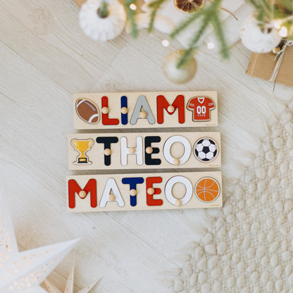 Personalized Sports Name Puzzle Boys Baby Shower Gift Ball Nursery Decor Montessori Toys Kids Easter Gift
