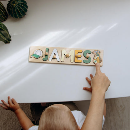 Personalized Sports Name Puzzle Boys Baby Shower Gift Ball Nursery Decor Montessori Toys Kids Easter Gift