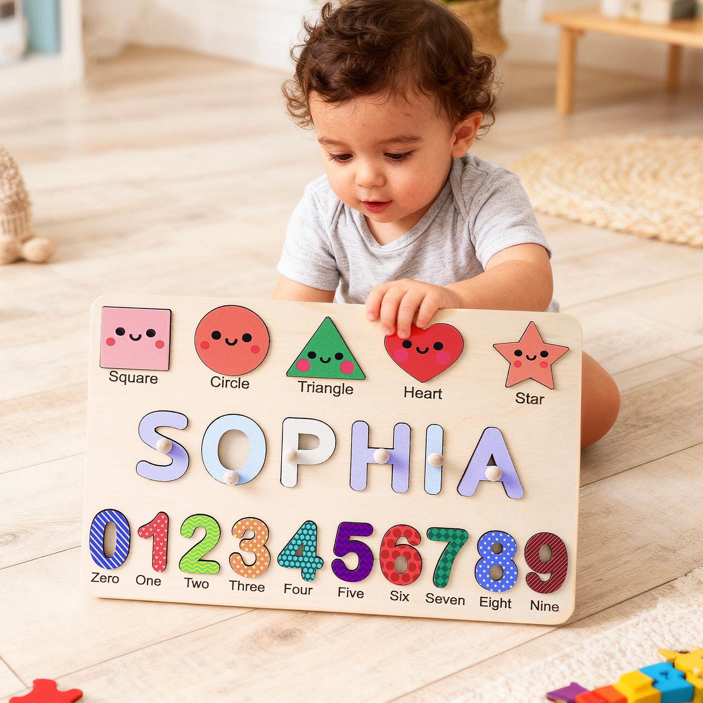 Personalized Baby Girl Name Puzzle, Custom Kids Busy Board, Early Learning Wood Puzzle, 1st Birthday Gift for Baby, Baby Toddler Gift Toy