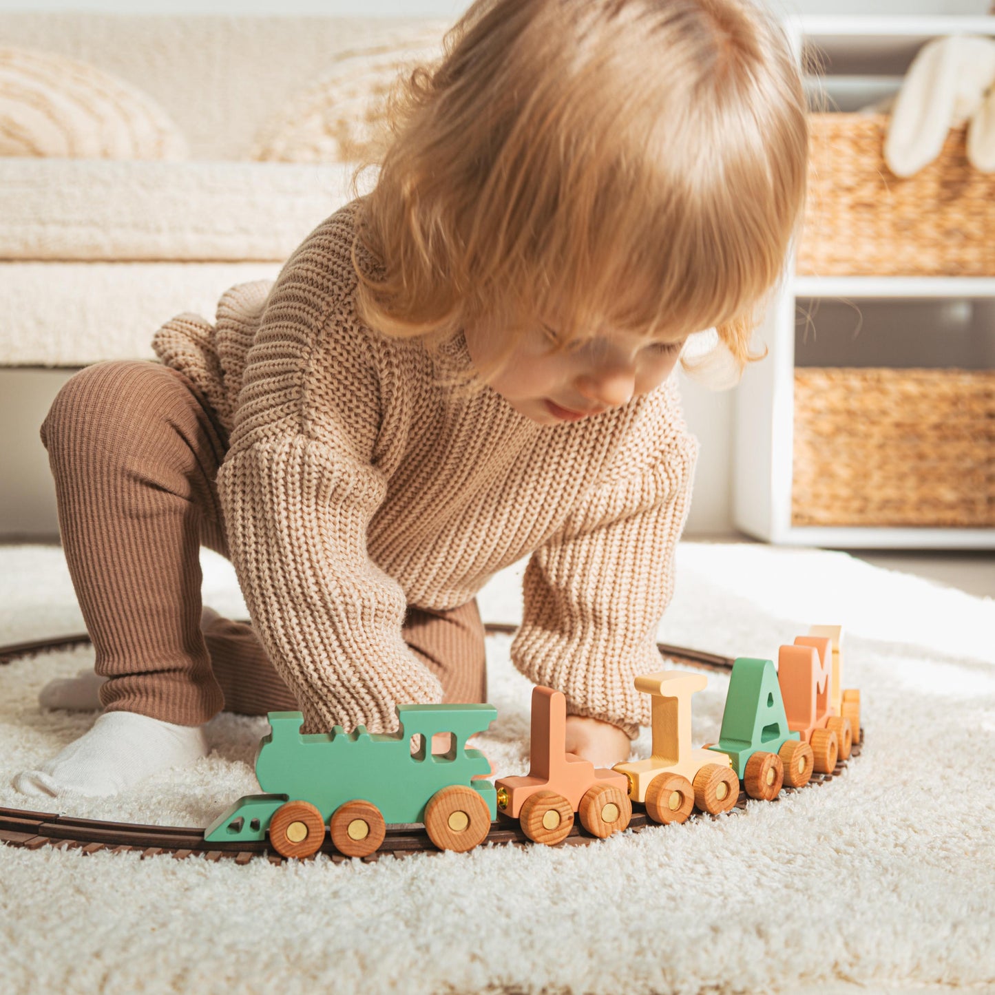 Personalized Name with Wooden Train Custom Toy Train for Kids Children's Sensory Toy Play and Learn Easter Gift