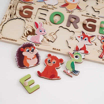 Custom Baby Name Puzzle, Personalized Kids Busy Board, Animal Puzzle Toy, Wood Baby Room Decor, Birthday Gift for Kids, 1st Christmas Gift