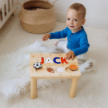 Wooden Step Stool For Toddlers Kids Furniture Sport Themed Nursery 1 2 3 Year Old Gift Baby Custom Name Puzzle First Easter