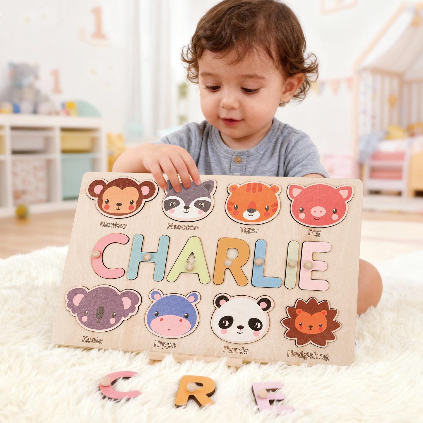 Custom Baby Name Puzzle, Personalized Kids Busy Board, Wood Baby Room Decor, Birthday Gift for Kids, Baby Shower Gift, 1st Christmas Gift