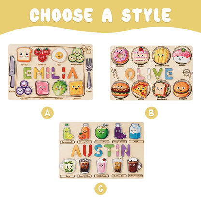 Custom Baby Name Puzzle, Personalized Kids Food Busy Board, Wooden Baby Room Decor, Baby Birthday Gift, Baby Shower Gift, 1st Christmas Gift