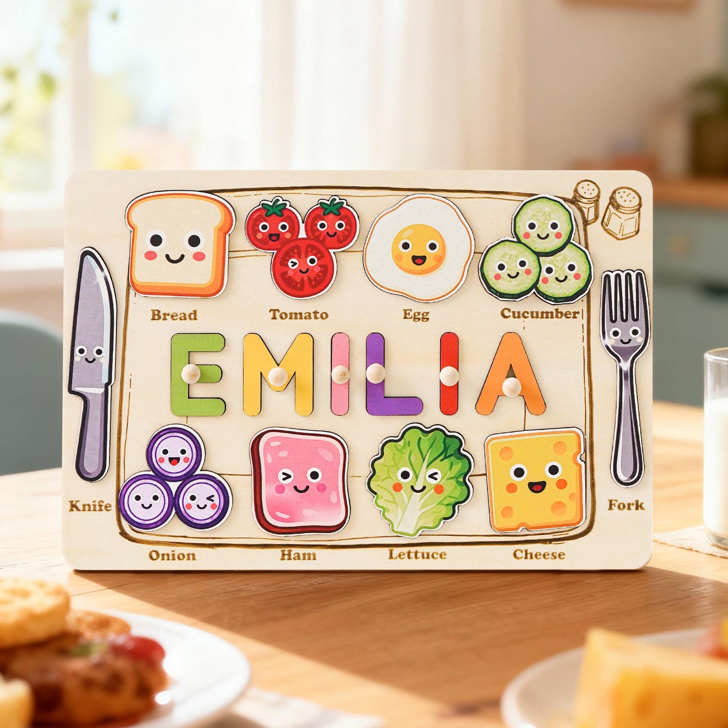 Custom Baby Name Puzzle, Personalized Kids Food Busy Board, Wooden Baby Room Decor, Baby Birthday Gift, Baby Shower Gift, 1st Christmas Gift