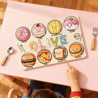 Custom Baby Name Puzzle, Personalized Kids Food Busy Board, Wooden Baby Room Decor, Baby Birthday Gift, Baby Shower Gift, 1st Christmas Gift