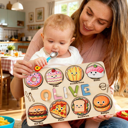 Custom Baby Name Puzzle, Personalized Kids Food Busy Board, Wooden Baby Room Decor, Baby Birthday Gift, Baby Shower Gift, 1st Christmas Gift