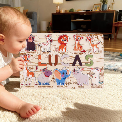 Custom Baby Name Puzzle, Personalized Kids Busy Board, Animal Puzzle Toy, Wood Baby Room Decor, Birthday Gift for Kids, 1st Christmas Gift