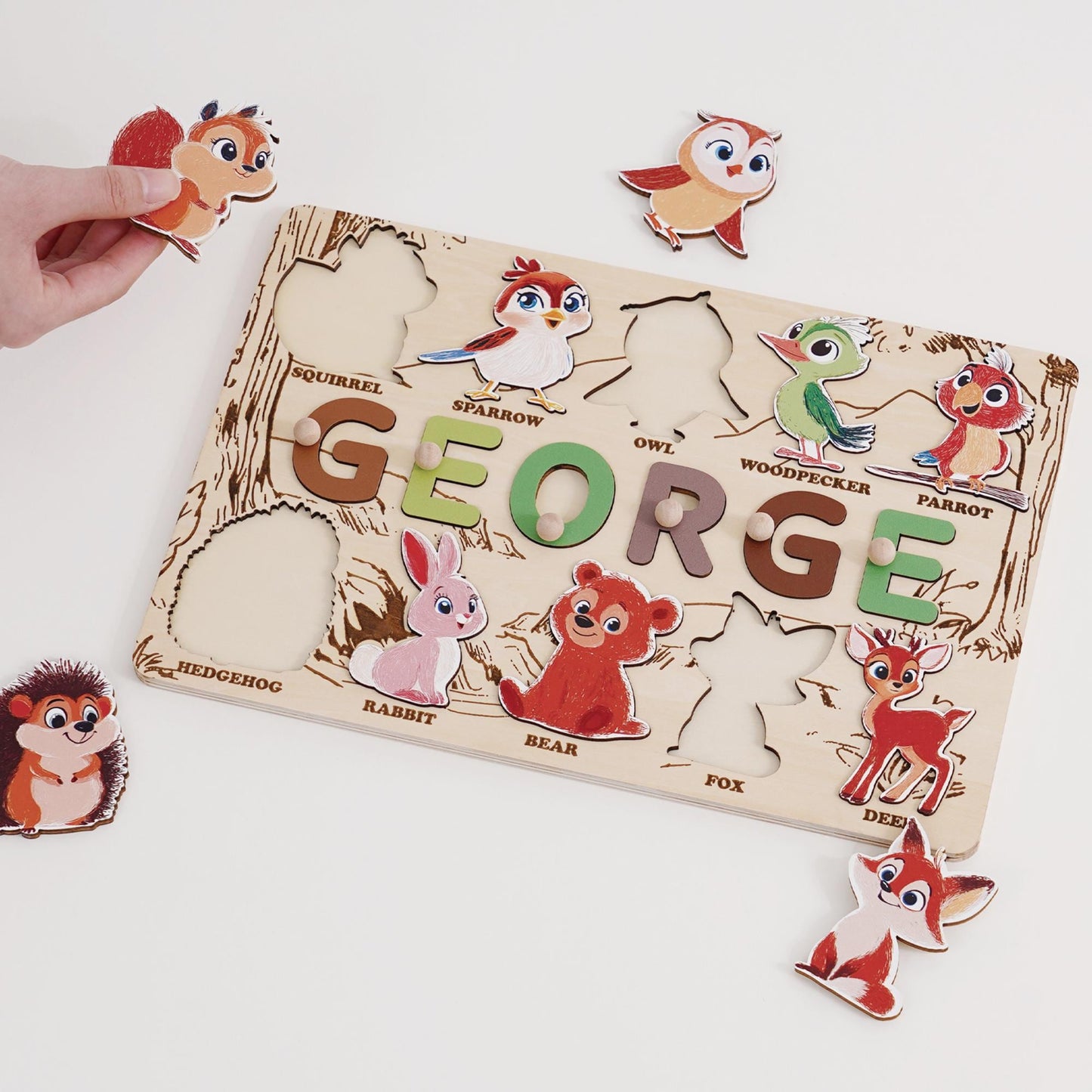 Custom Baby Name Puzzle, Personalized Kids Busy Board, Animal Puzzle Toy, Wood Baby Room Decor, Birthday Gift for Kids, 1st Christmas Gift