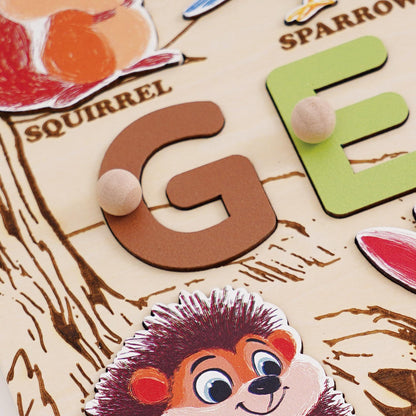 Custom Baby Name Puzzle, Personalized Kids Busy Board, Animal Puzzle Toy, Wood Baby Room Decor, Birthday Gift for Kids, 1st Christmas Gift